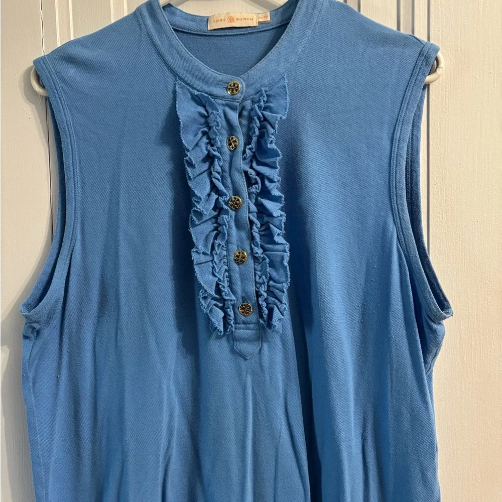 Blue Ruffled Button-Up Top - Picture 3 of 3